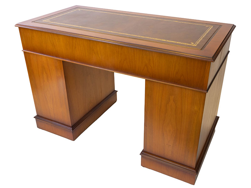Twin Pedestal Secretary Desk Yew Leather